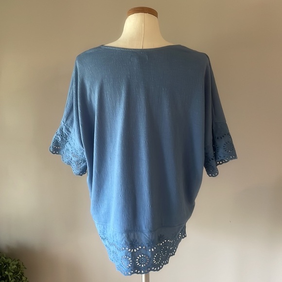 Style & Co women’s Lace trimmed relaxed fit tunic top ribbed knit dolman slv Lrg - Picture 5 of 11